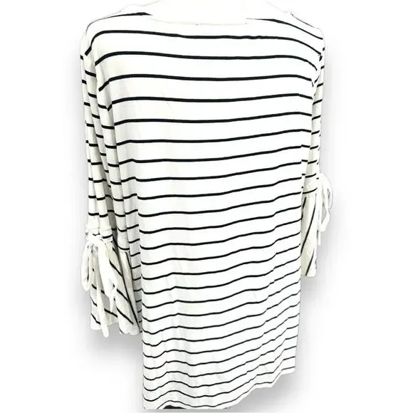 White House Black Market XL Striped Bell Sleeve Blouse with Ribbon Tie - Picture 9 of 11